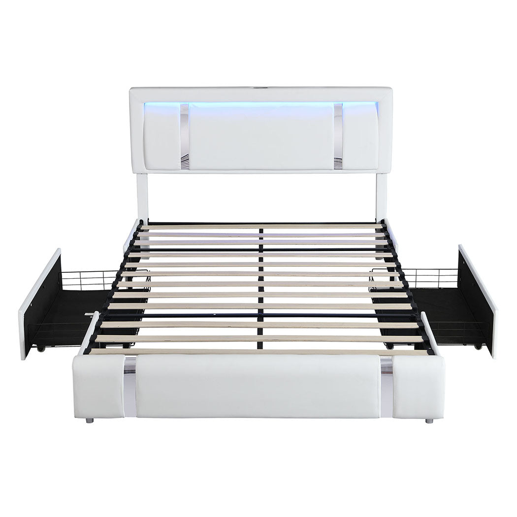 Levede Double Bed Frame With Adjustable Headboard White Headboards & Footboards