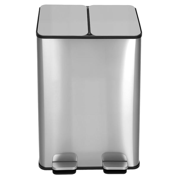 Toque 60L Dual Compartment Stainless Steel Pedal Bin Black & Silver Rubbish Bins