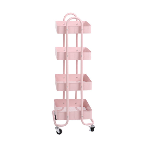 Levede 4 Tier Kitchen Trolley Cart Pink Storage Rolling Organizer For Home Office Kitchen Carts