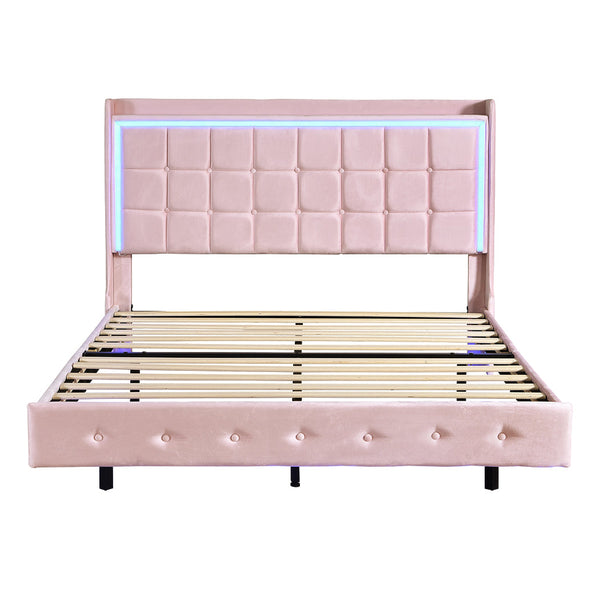 Levede Double Floating Bed Frame With Led Lights & Usb Ports Pink Double Bed Frames