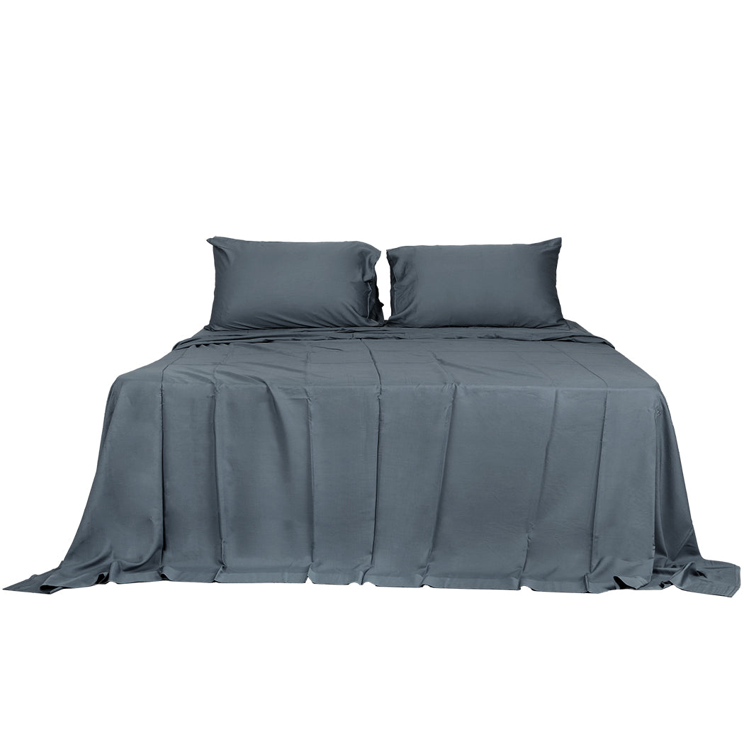 Dreamz 4Pcs Double Size 100% Bamboo Bed Sheet Set In Charcoal Colour Sheets
