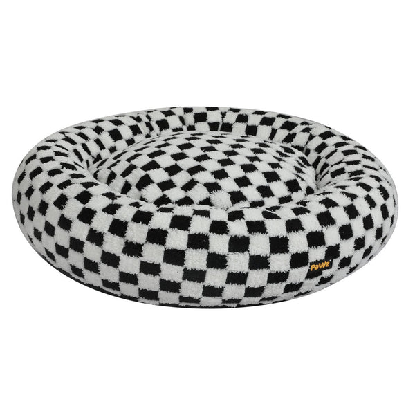 Pawz Circular Plush Dog Cosy Bed Calming Pet 70Cm X 11Cm Black And White Pet Beds