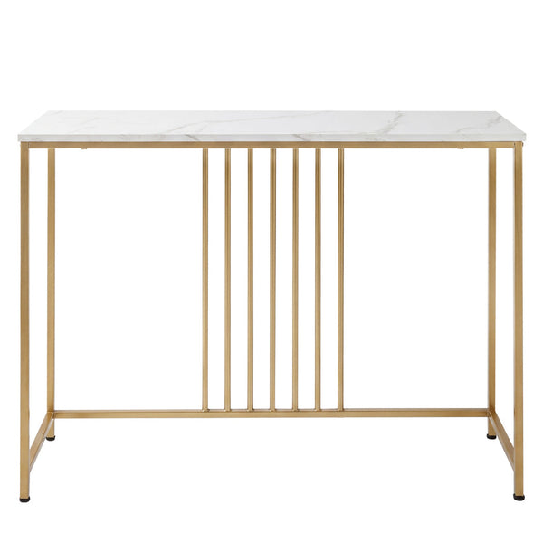Levede Narrow Console Table White Marble Effect Top Gold Frame Hall Tables