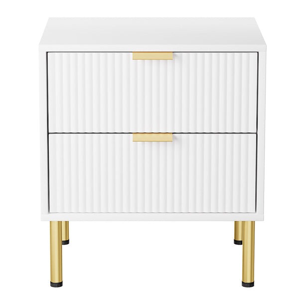 Levede White Bedside Table With 2 Drawers & Metal Legs Bedside Tables
