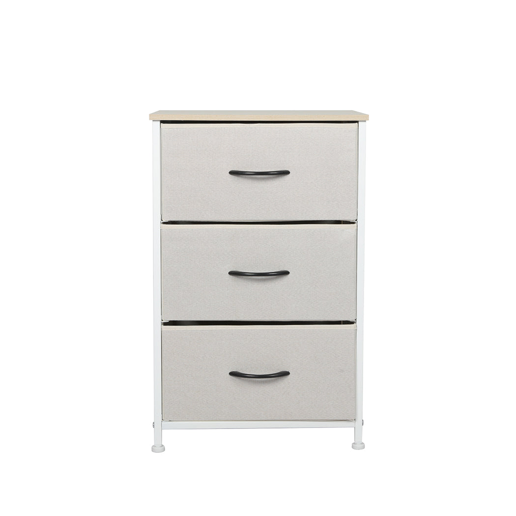 Levede Chest Of 3 Drawers Bedside Table Beige Modern Storage Nightstand Dressers & Chests Of Drawers