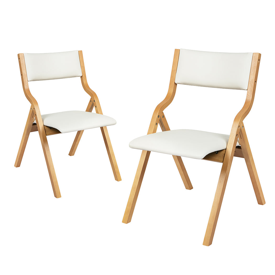 Levede Set Of 2 Foldable Pu Beige For Compact Storage And Stylish Seating Dining Chairs