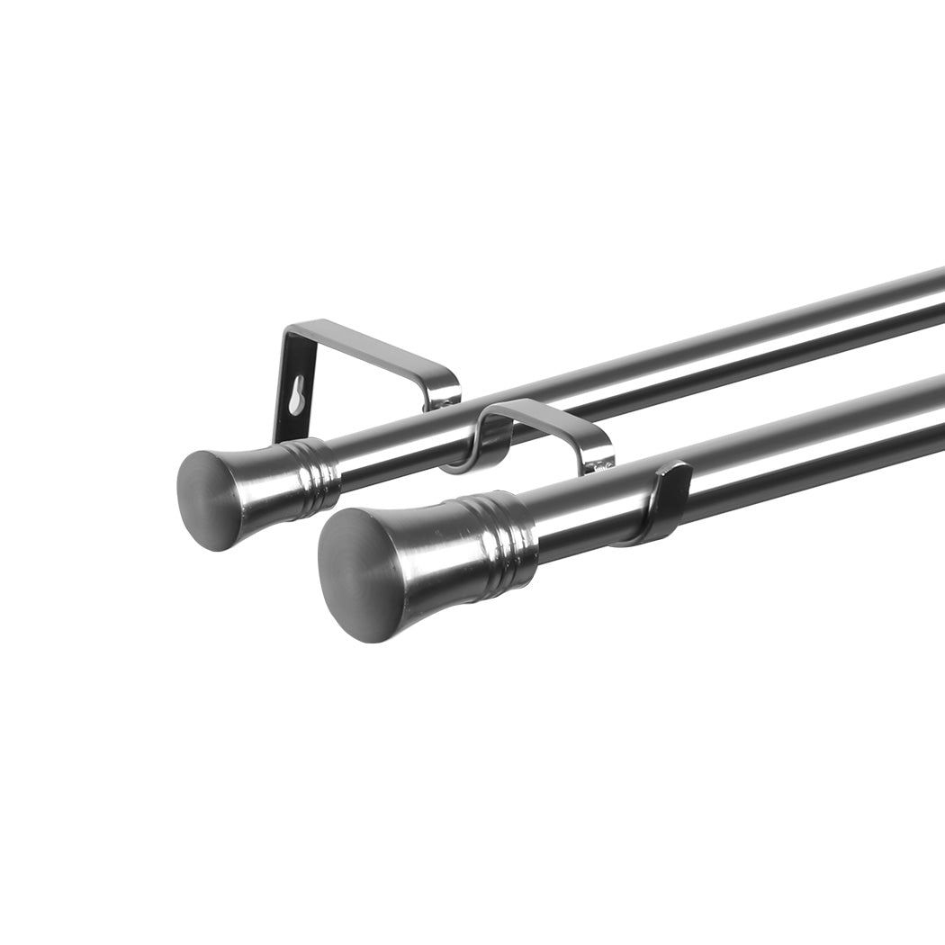 Marlow Silver Double Curtain Rod Steel Pole Pommel Set Extendable Adjustable Curtain Poles & Accessories