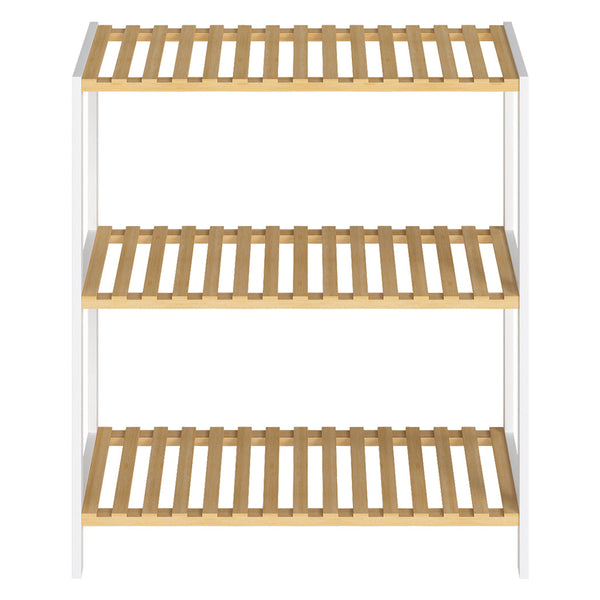 Levede 3 Tier Bamboo Shoe Rack Organizer White & Natural Shoe Racks
