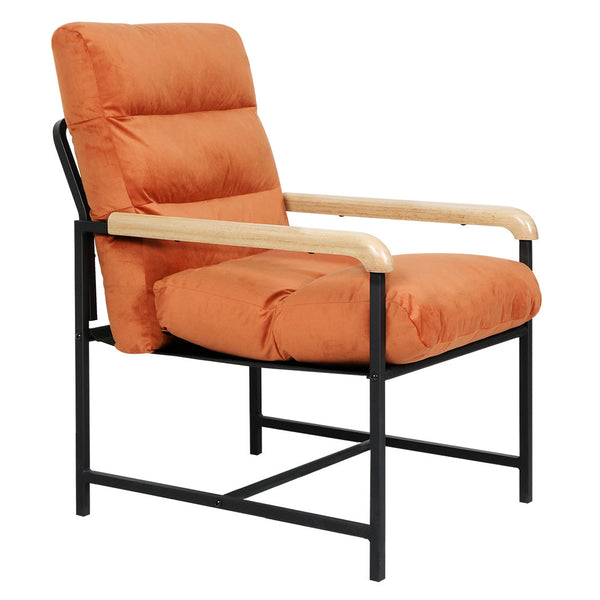Levede Metal Framed Lounge Chair Velvet In Orange Loungers