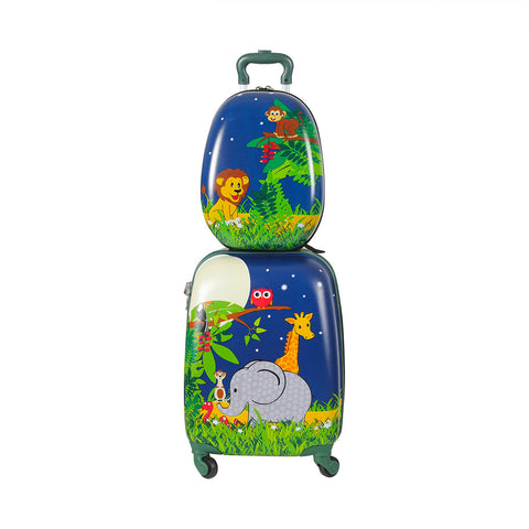 Bopeep 16''13'' 2Pcs Kids Luggage Backpack Set Jungle Suitcases