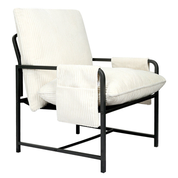 Levede Metal Framed Lounge Chair Corduroy In Beige Loungers