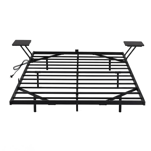 Levede Double Bed Frame Floating With Storage Shelves Rgb Lights Black Double Bed Frames
