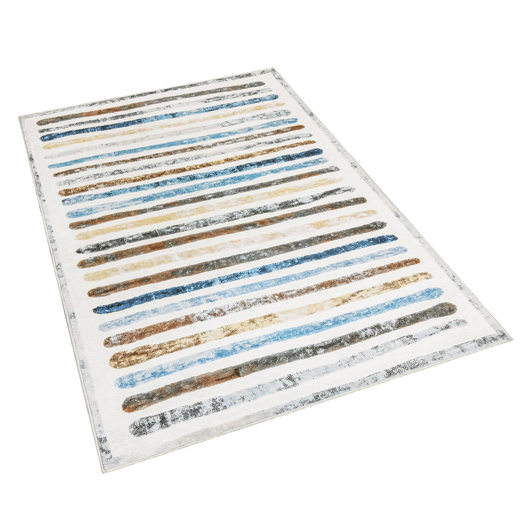 Marlow Floor Rug Short Pile Washable Carpet Soft Plush Non Slip Stripe 200X230cm Rugs