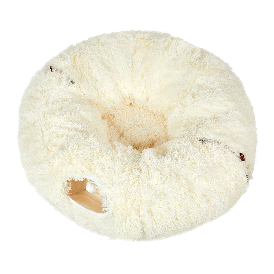 Pawz Cat Tunnel Foldable Fluffy Plush Play Tube Beige Cat Toys