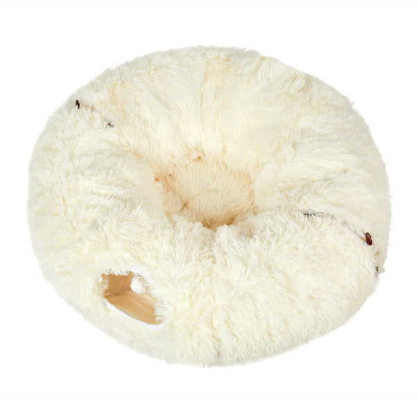 Pawz Cat Tunnel Foldable Fluffy Plush Play Tube Beige Cat Toys