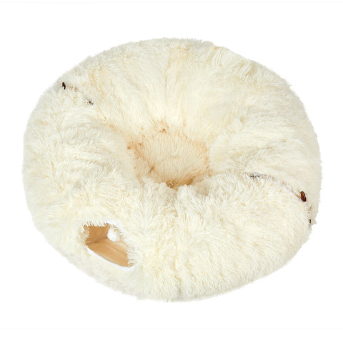 Pawz Cat Tunnel Foldable Fluffy Plush Play Tube Beige Cat Toys