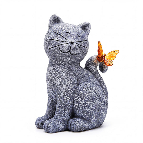 Emitto Solar Cat Butterfly Garden Statue With Led Light Resin Outdoor Decor Ornaments & Statues