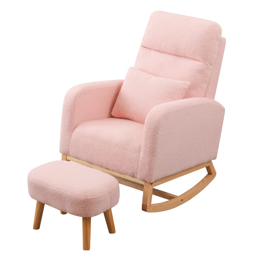 Levede Rocking Chair With Footrest Side Pocket Pink Chairs