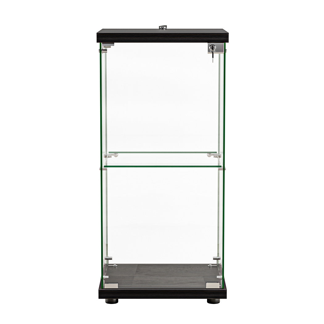 2 Tier Tempered Glass Display Cabinet With Lock Black Collection Storage Cabinets & Cupboards