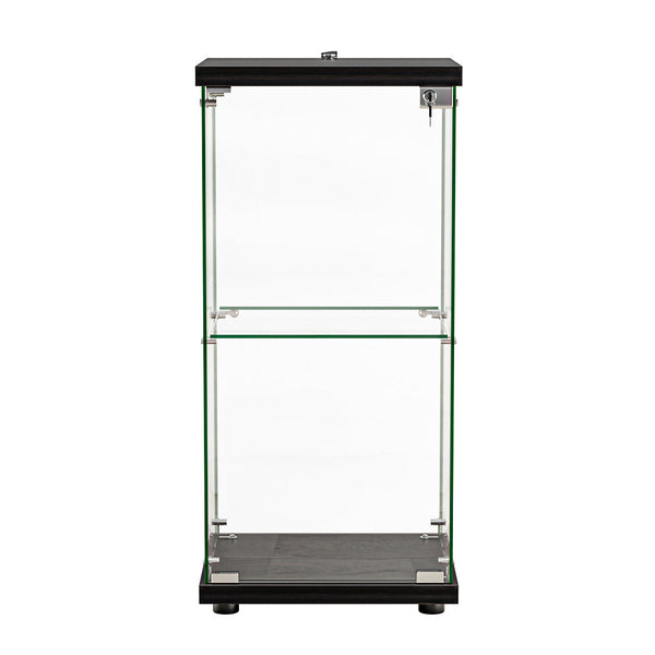 2 Tier Tempered Glass Display Cabinet With Lock Black Collection Storage Cabinets & Cupboards