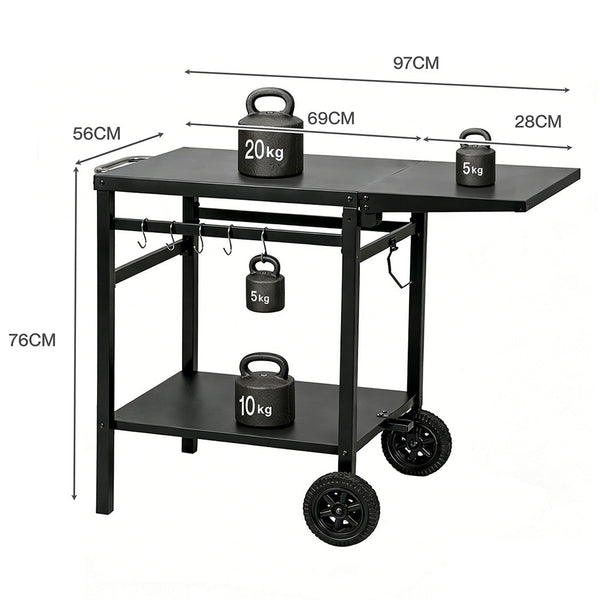 Levede Foldable Outdoor Kitchen Cart With Wheels Bbq Prep Table Kitchen Carts