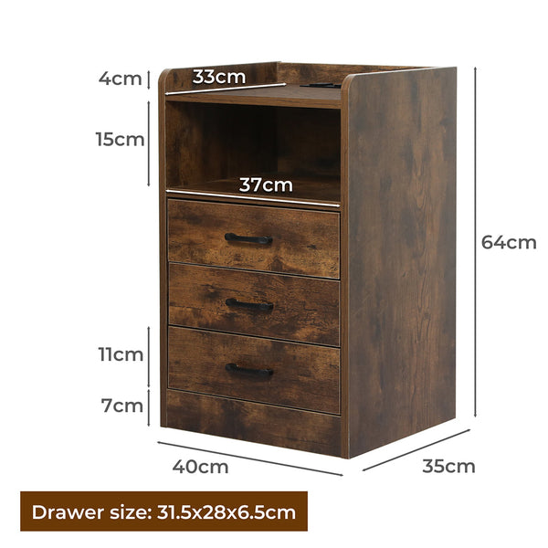 Levede Bedside Table Usb Charger Outlet Led Oak Bedside Tables