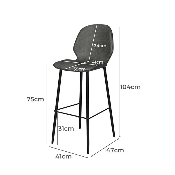 Levede 2X Bar Stool Barstools Counter Grey Benches Bar Stools