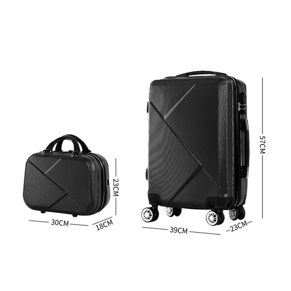 Slimbridge 2Pcs 20"Travel Luggage Set Black Suitcases
