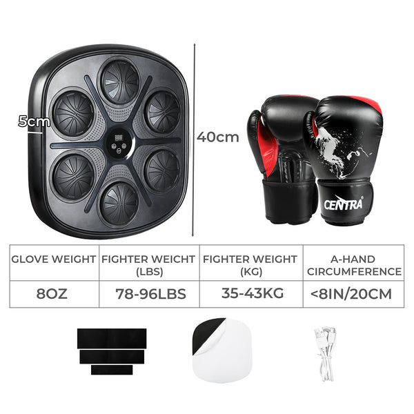 Centra Punching Box With 8 Oz Boxing Glove Wall Mounted Smart Music Trainer Black Punching Bags