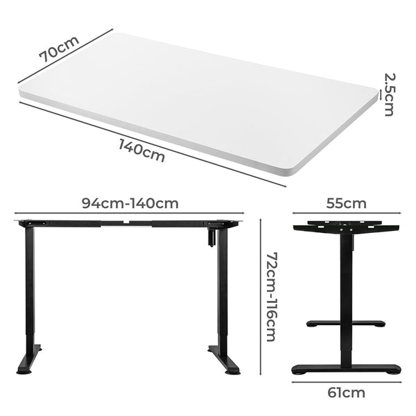 Levede Motorised Standing Desk Adjustable 140Cm White 1000X 1Mm Black Frame Standing Desks