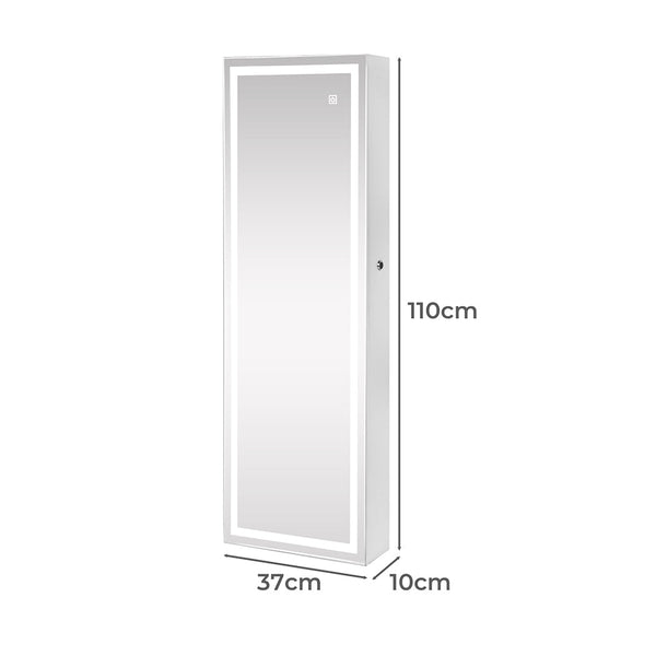 Veile Studios Levede 37Cm X 10Cm 110Cm Mirror Jewellery Cabinet Touch White Jewellery Holders & Organisers