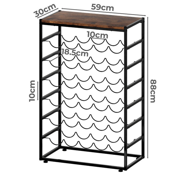 Levede 30 Bottle 6 Tier Wine Rack With Black Metal Frame & Wood Top Racks
