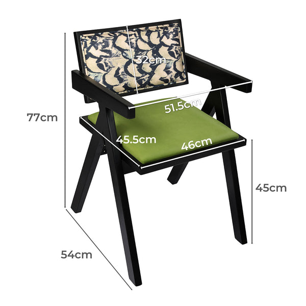 Levede 1X Retro Velvet Dining Chair Green/Black Dining Chairs