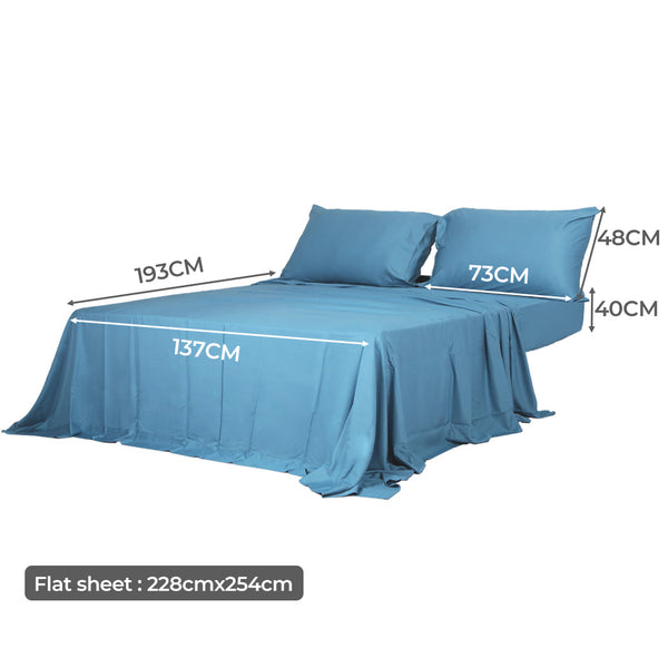 Dreamz 4Pcs Double Size 100% Bamboo Bed Sheet Set In Blue Colour Soft Cool Breathable Sheets