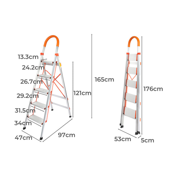 Traderight 5 Step Ladder Folding Aluminium Ladders