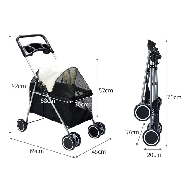 Pawz Large Pet Stroller Dog Cat Carrier Black Dog Strollers