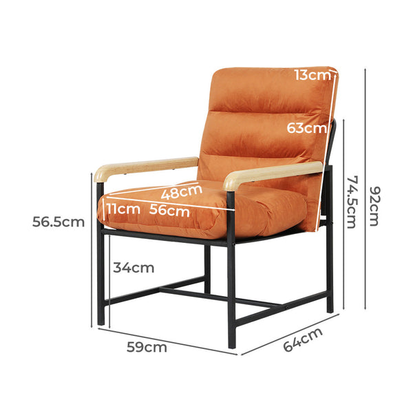 Levede Metal Framed Lounge Chair Velvet In Orange Loungers