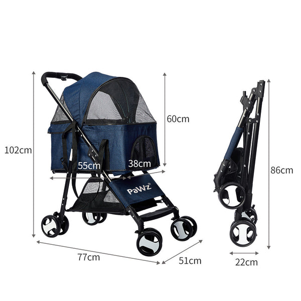 Pawz Large Pet Stroller Dog Cat Carrier Blue Dog Strollers