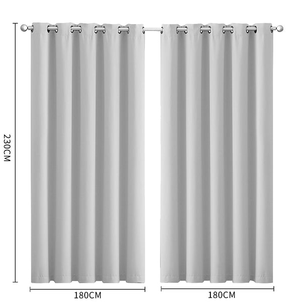 2X Blockout Curtains Panels 3 Layers Grey 180 230Cm Curtains & Drapes