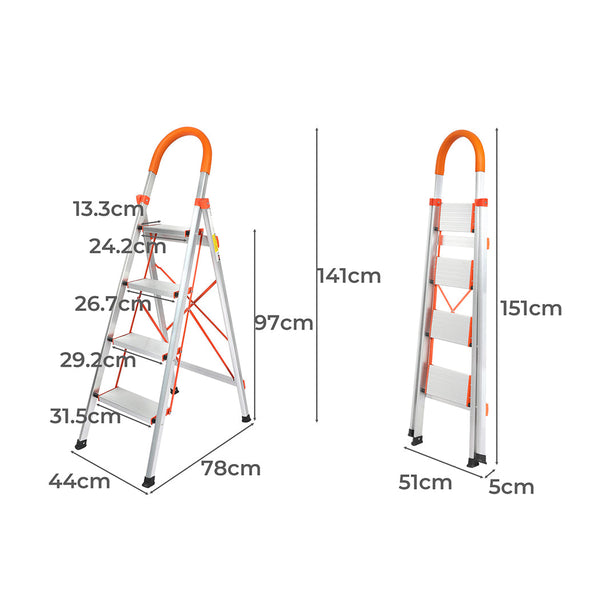 Traderight 4 Step Ladder Folding Aluminium Ladders