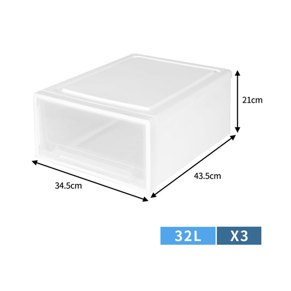 Storage Drawers Large Stackable Containers 3Pk Storage Boxes