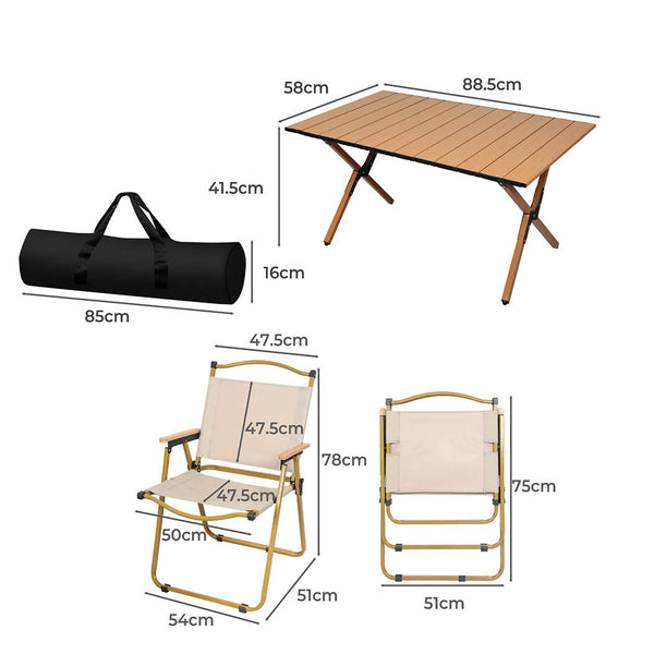Levede Folding Camping Table Chair Set Oak Camping Tables