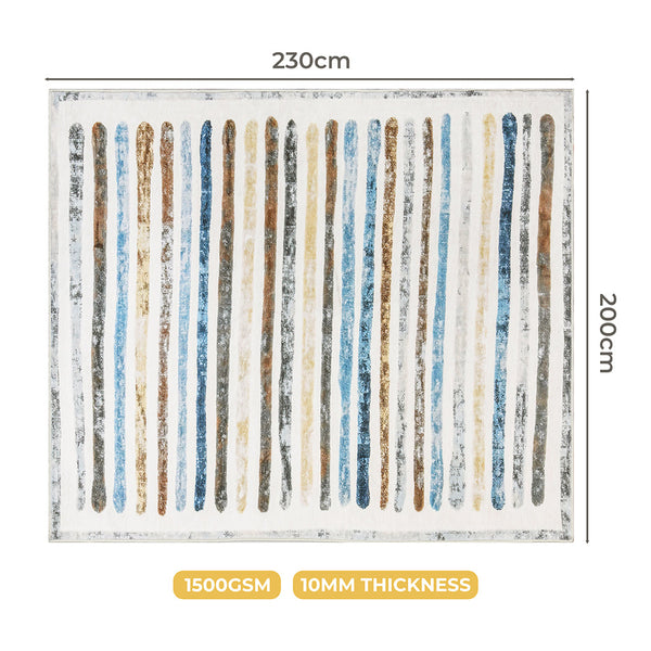 Marlow Floor Rug Short Pile Washable Carpet Soft Plush Non Slip Stripe 200X230cm Rugs