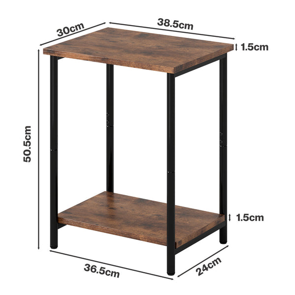 Levede 2 Tier Industrial Vintage Side Table Brown & Black Side Tables