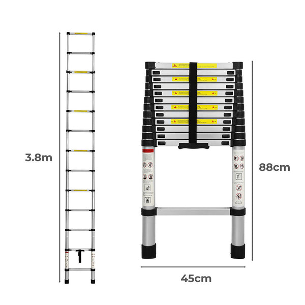 Traderight Multipurpose Ladder Telescopic 3.8M Silver Meter Ladders