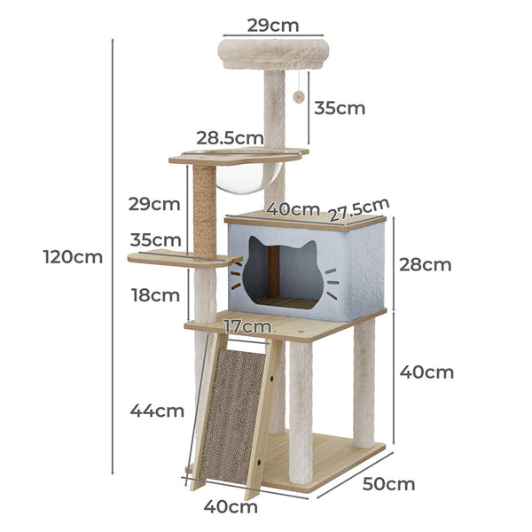 Pawz Cat Tree Tower Scratcher Wood Condo House 120Cm Furniture & Scratchers