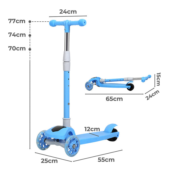Bopeep Foldable Kids Scooter Led Music Blue Push Scooters