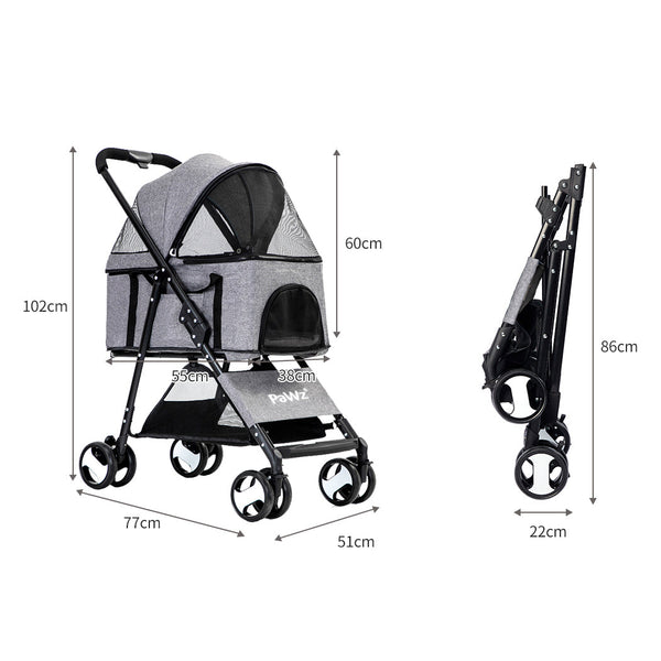 Pawz Large Pet Stroller Dog Cat Travel Grey Comfortable And Convenient For Pets On The Go Dog Strollers