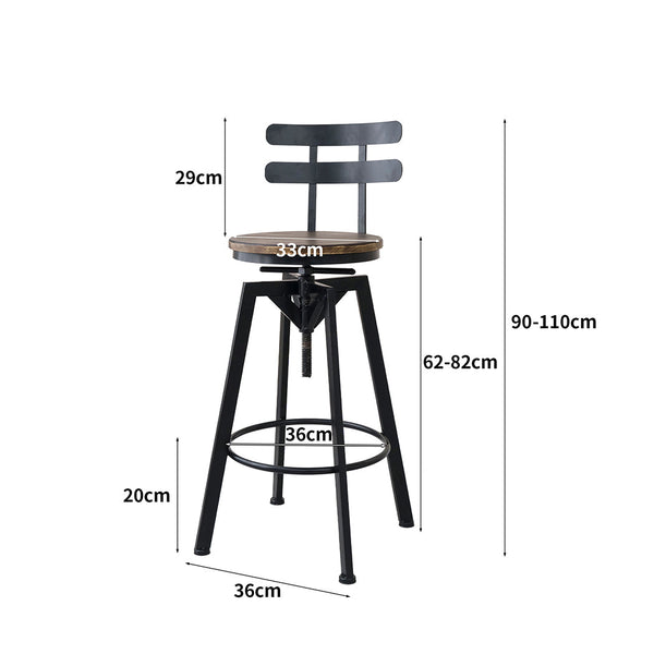 Levede 2X Bar Stool Industrial Adjustable Benches Bar Stools