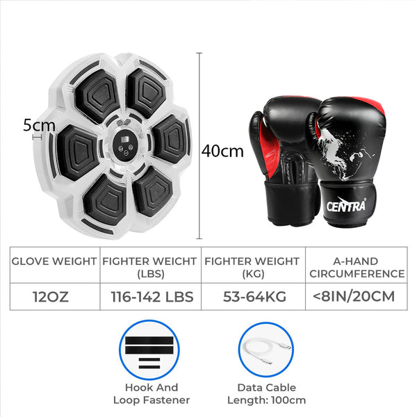 Centra Punching Box With 12Oz Boxing Glove Wall Mounted Smart Music Trainer Grey Punching Bags